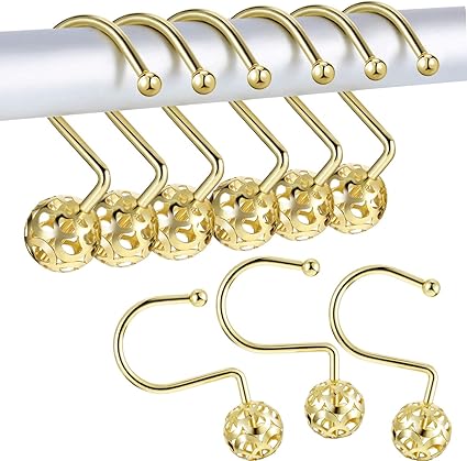 Gejoy Gold Shower Curtain Rings Hooks Rustproof Stainless Steel