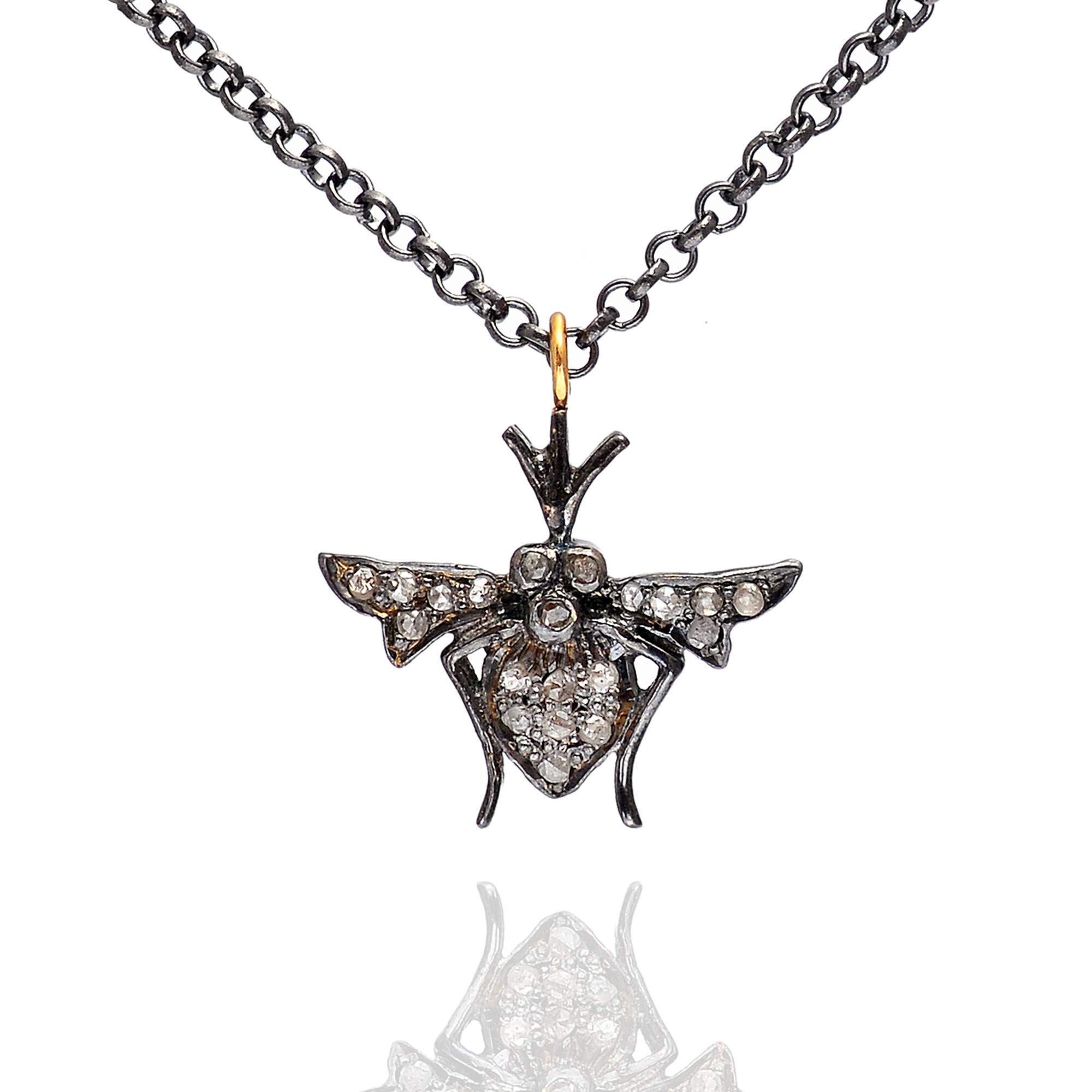 Shweta Creations 925 Sterling Silver Bumblebee Pendant Necklace 0.51 Ct Brown Diamonds (I2-I3 Clarity) For Women