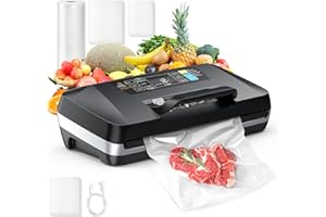 ROUUO 95KPa Vacuum Sealer Machine for food,Full Automatic with Double 12mm Heat Seal, 10in 1 Modes, Built in Cutter & Bag Storage, Includes 1 Roll and 10pcs Pre cut Bags