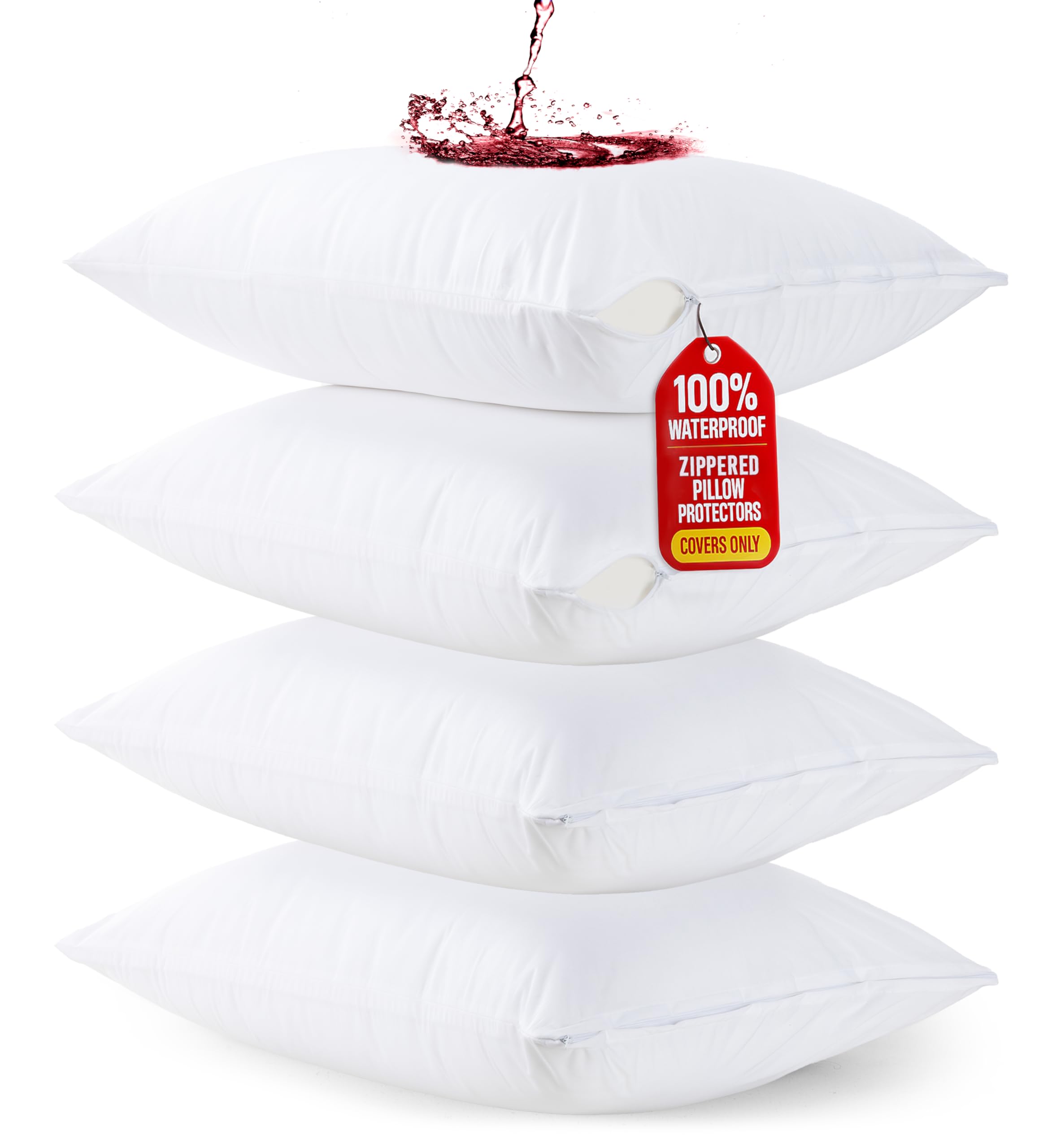 Utopia Bedding Waterproof Zippered Pillow Protectors (Size - 50 x 70 cm) - Pack of 4 - Anti Bed Bug and Dust Mite Proof Pillow Encasement