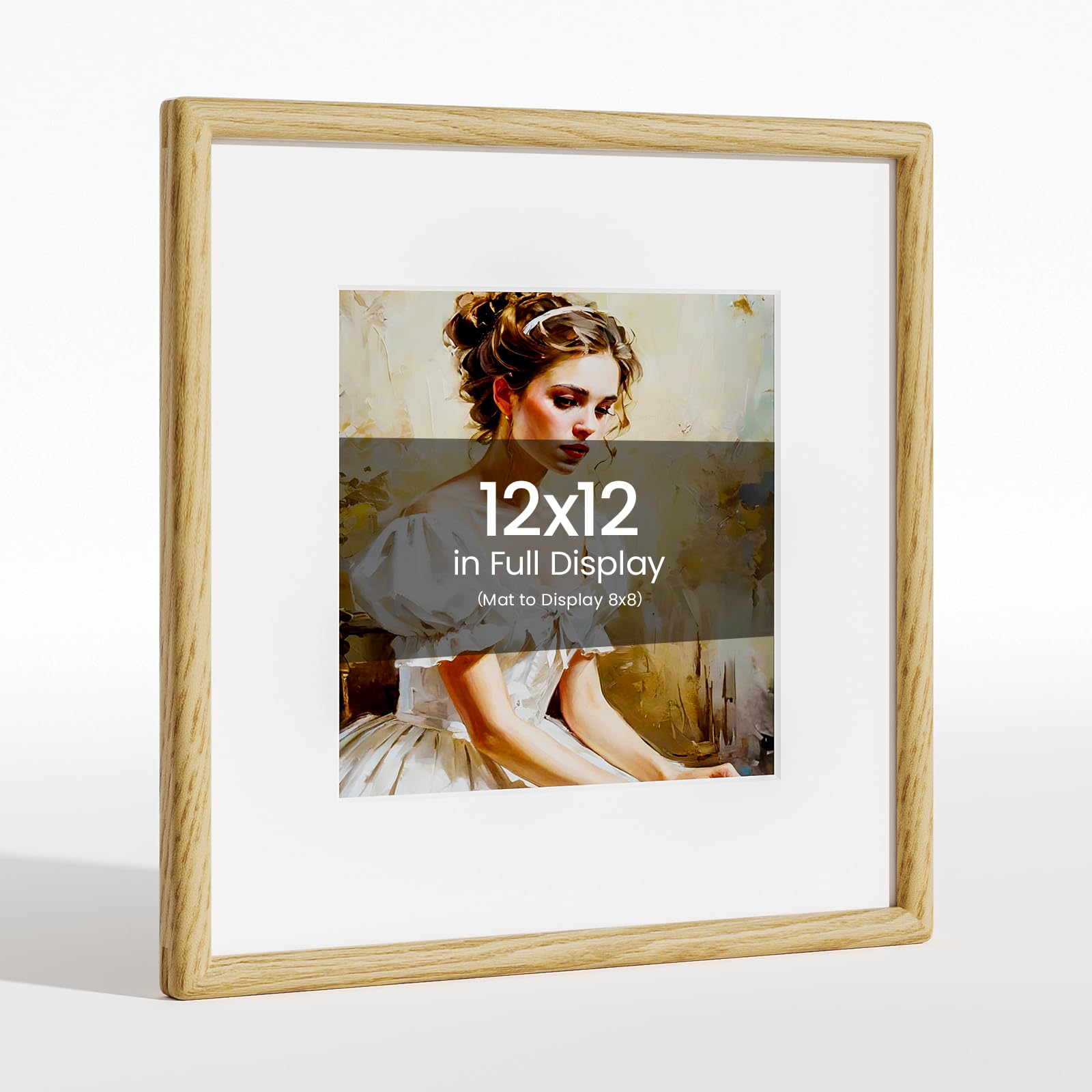 Photo 1 of 12x12 Picture Frame Natural Oak Wood From California-USA with Real Tempered Glass, Handcrafted 12x12 Photo Frame Matted to 8x8 Wedding Photo,Family Picture,Graduation Picture Display on Table & Wall