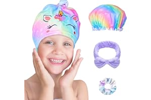 Beinou Microfiber Hair Towel Unicorn Hair Towel Wrap Set with Shower Cap Hair Scrunchies and Headband for Washing Face Wet Hair Rapid Drying Towel for Girls