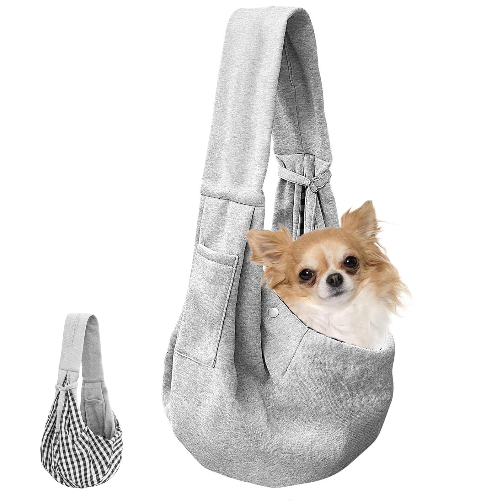 Puppy Sling, Puppy Carrier Reversible Carrier Dog Carrier Sling Puppy Sling Carrier Small Dog Puppy Carrier Sling Hand-Free Pet Sling Carrier Walking Outdoor Travel, for Cats and Dogs (Grey)
