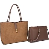 Faux Suede Tote Bag for Women, 2 in 1 Shoulder and Crossbody Handbag Set