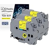 Msudoku Tze Tz Tape 12mm 0.47 Laminated Yellow Compatible for Brother P Touch Label Maker Tape TZe-631 TZe631 Label Tape for PT D200 D210 D220 D400 Cube, Black on Yellow, 1/2 Inch x 26.2 Feet, 3-Pack