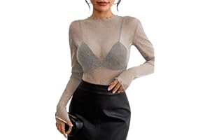 Pink Queen Women's Mesh Sheer Tops Sexy See Through Mandarin Collar FIt Party Clubwear Shirts