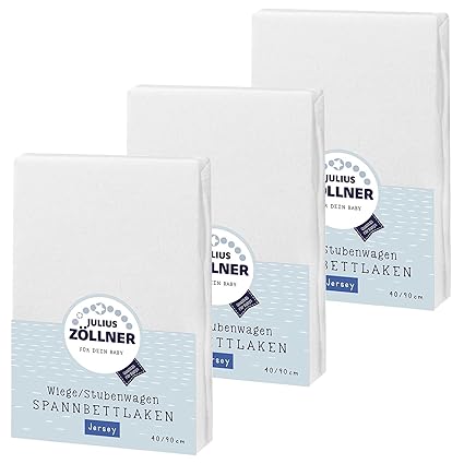 Zöllner Spannbetttuch Jersey 90x40 Weiss 3er Pack
