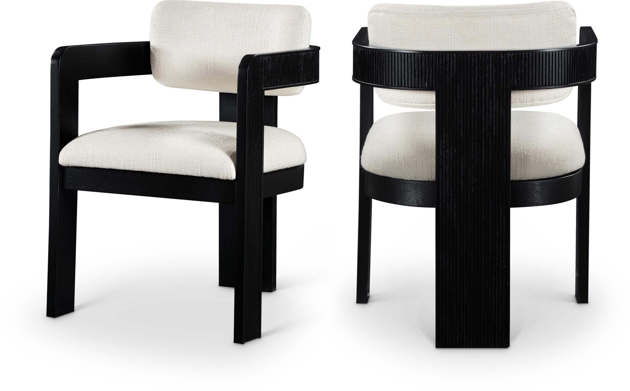 Photo 1 of Meridian Furniture 11092Cream-C Sacha Collection Art Deco Dining Chair, Rich Cream Linen Textured Fabric, Two Tone Weave, Solid Fluted Wood Black Finish, 22.5" W x 22" D x 31" H, Cream, Set of 2