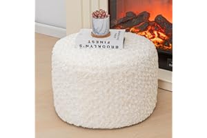 Asuprui Round Pouf Ottoman Stuffed Pouf Foot Stool Floor Pouf Chair for Living Room Bedroom Filled Boho Poof Foot Rest for Couch (20 Diameter x 12 Height) (Cream Pouf with Filler)