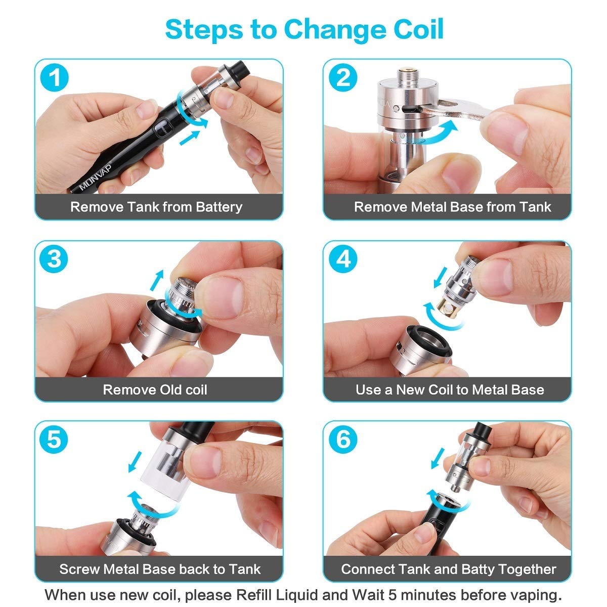 E Zigaretten Starter Set 50W, MONVAP M50 Vape Pen mit 5x10ml E Liquid, Top Refill Verdampfer o.5ohm 2ml, 1500mAh Vape Akku, E Shisha Ohne Nikotin 0.0mg