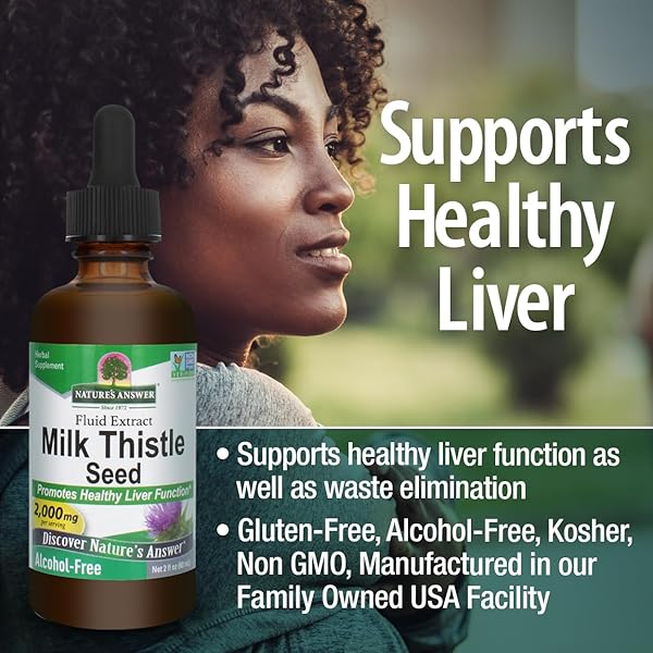NATURE’S ANSWER MILK THISTLE 2 OUNCE EXTRACT – ALCOHOL FREE, NON GMO, LIVER SUPPORT SUPPLEMENT FOR EVERYONE – LIVER DETOX, MADE IN USA