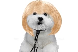 SETSBO Dog Wig,Cute Cosplay Wig for Dogs Cats,Funny Dog Headwear,Pet Hair Accessories for Halloween, Christmas, Parties, Festivals (Golden Straight Hair)