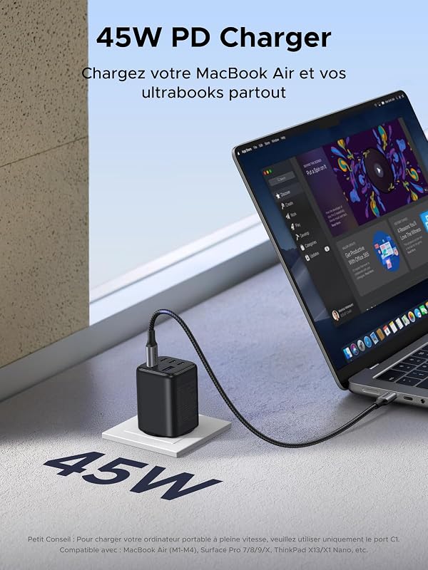 Zapix 45W Chargeur USB C Rapide iPhone 5 Ports Prise Secteur GaN
