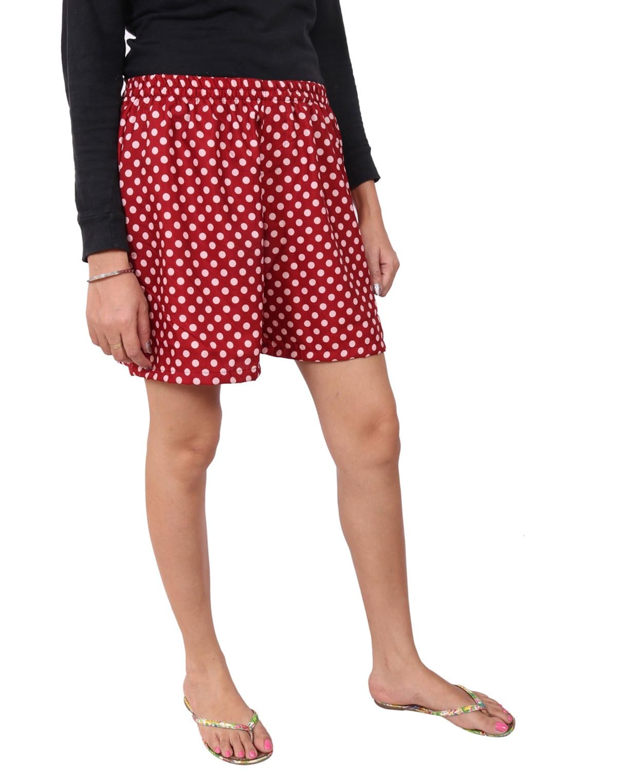 twist women's red printed night wear shorts with contrast & free shipping