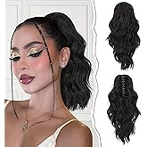 SOFEIYAN 14" Ponytail Extension, Short Wavy Claw Clip in Ponytail Hair Extension Synthetic Hairpieces Natural Black Layered Natural Fluffy Curly Drawstring Ponytail Hair Piece for Women
