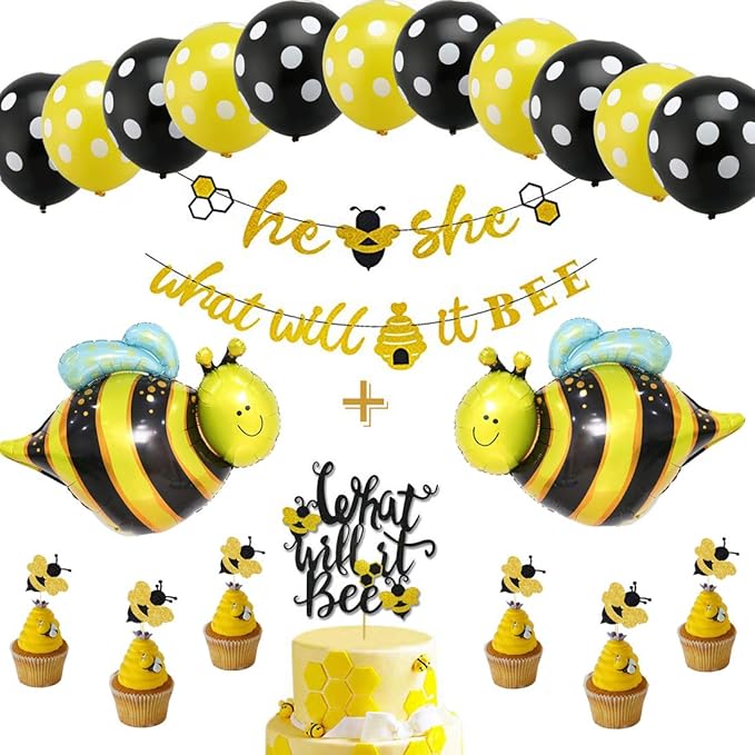 Leyiyi 12x10ft He Or She Gender Reveal Backdrop What Will It Bee Spoted Banner Little Bee Honeycomb Photography Background Boy Or Girl Baby Shower Decoration Vinyl Photo Booth Props Camera Photo