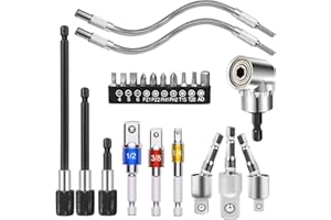Egaageoi Flexible Drill Bit Extension Set - 105° Right Angle Drill Attachment, Hex Socket Adapters, Flexible Drill Extension, Magnetic Bit Holders, Screwdriver Bits - for Tight Spaces, Home Repairs