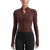 CRZ YOGA Butterluxe Cropped Athletic Jackets for Women - Full Zip Up Track Tops with Thumb Holes Pockets