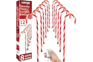 Luditek 24.5 inch Christmas Candy Cane Pathway Markers Set of 12 Christmas Outdoor Outside Decorations Lights 8 Blinking Modes Indoor Holiday Xmas Yard Patio Garden Walkway Decor