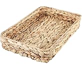 Water Hyacinth Woven Serving Tray Rectangular Hand-Woven Wicker Storage Trays for Coffee/Breakfast/Dessert/Fruit/Bread (Original Color - Large)
