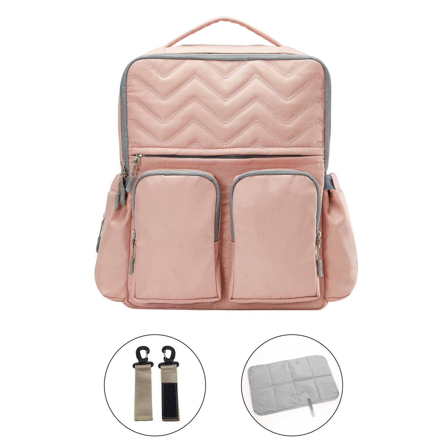 JOYNCLEON Baby Diaper Bag Waterproof Travel Backpack Large Capacity Nappy Tote Bags, Stroller Straps Changing Pad Included, Durable Stylish Multifunctional (Pink)