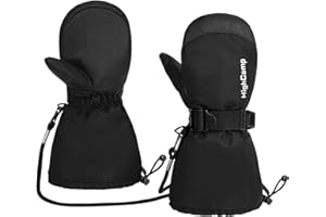 HIGHCAMP Toddlers Boy Girl Winter Gloves Kids Waterproof Snow Mittens Long Cuff with Stay-on Strap