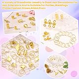 JOLCEEY 225pcs Gold Hair Jewellery Beads Cuffs Charms Rings for Braids view 7
