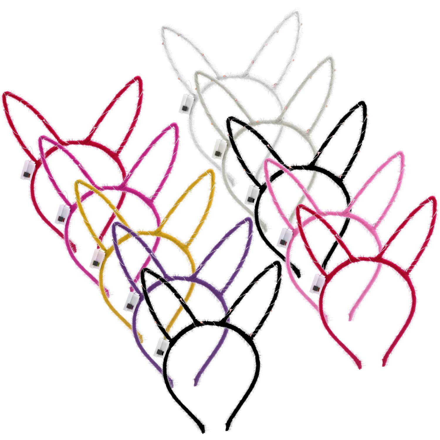 LED Rabbit Ears Headband, Aniwon 10PCS Light Up Bunny Ears Flashing Headbands Cute Hair Hoop for Kids Girls Adult Halloween Christmas Party Decorations Hair Accessories