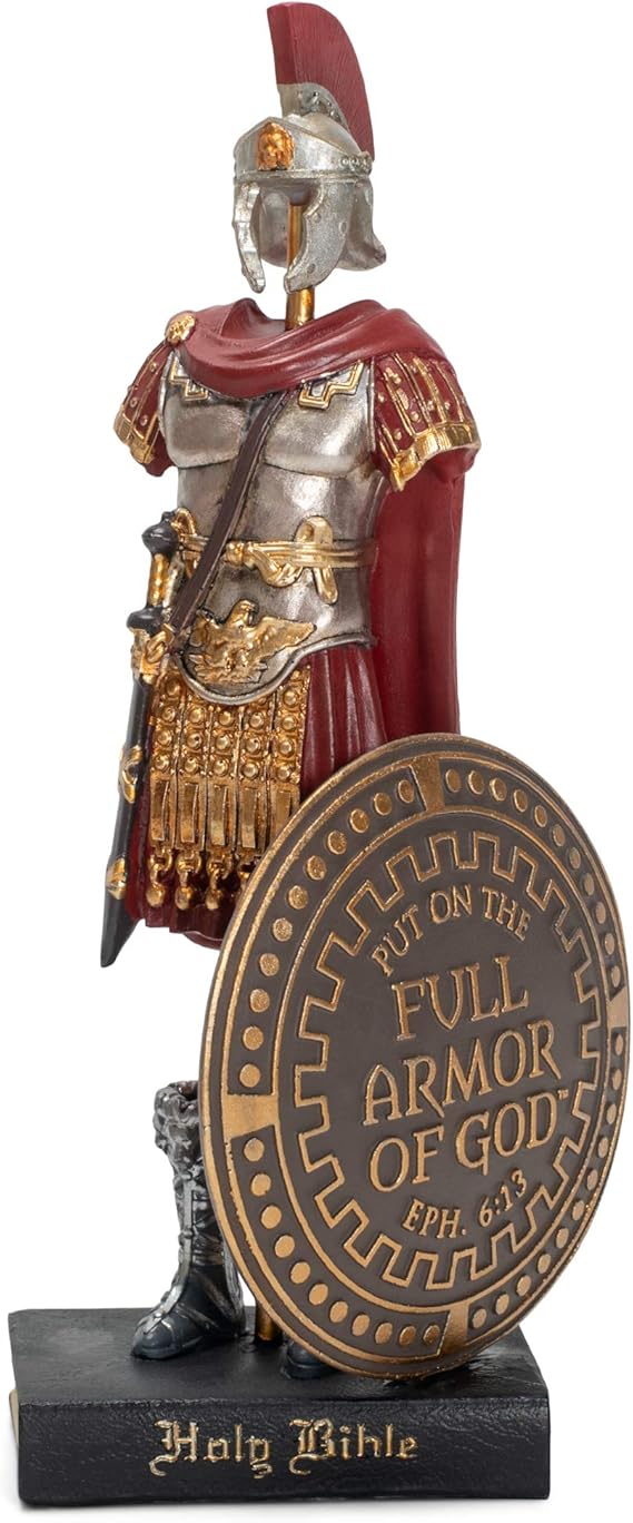 Armor of God Roman Soldier 9 x 5 Inch Red Resinstone Tabletop Figurine