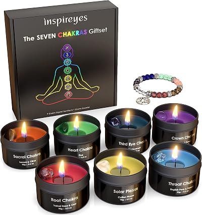 Inspireyes Chakra Candles Set with Crystals and Stones Gift Box