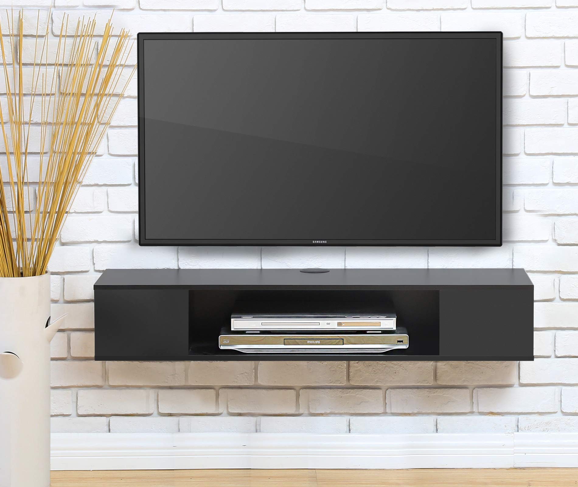 FITUEYES Black Wall Mounted Media Console Floating TV Stand Component Shelf DS210003WB