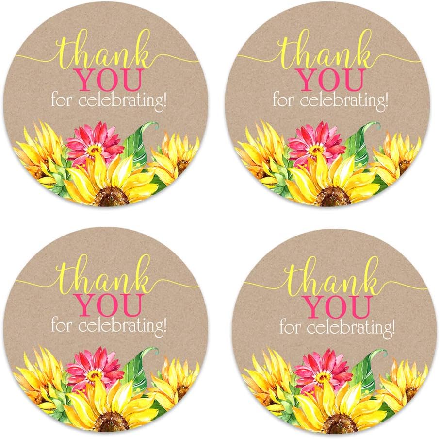 Sunflower Stickers (60 Pack) Favors for Wedding, Baby Shower - Fall Floral Party Supplies - Multi-Use Round Sticky Labels