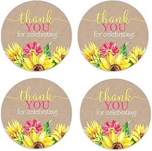 Sunflower Stickers (60 Pack) Favors for Wedding, Baby Shower - Fall Floral Party Supplies - Multi-Use Round Sticky Labels