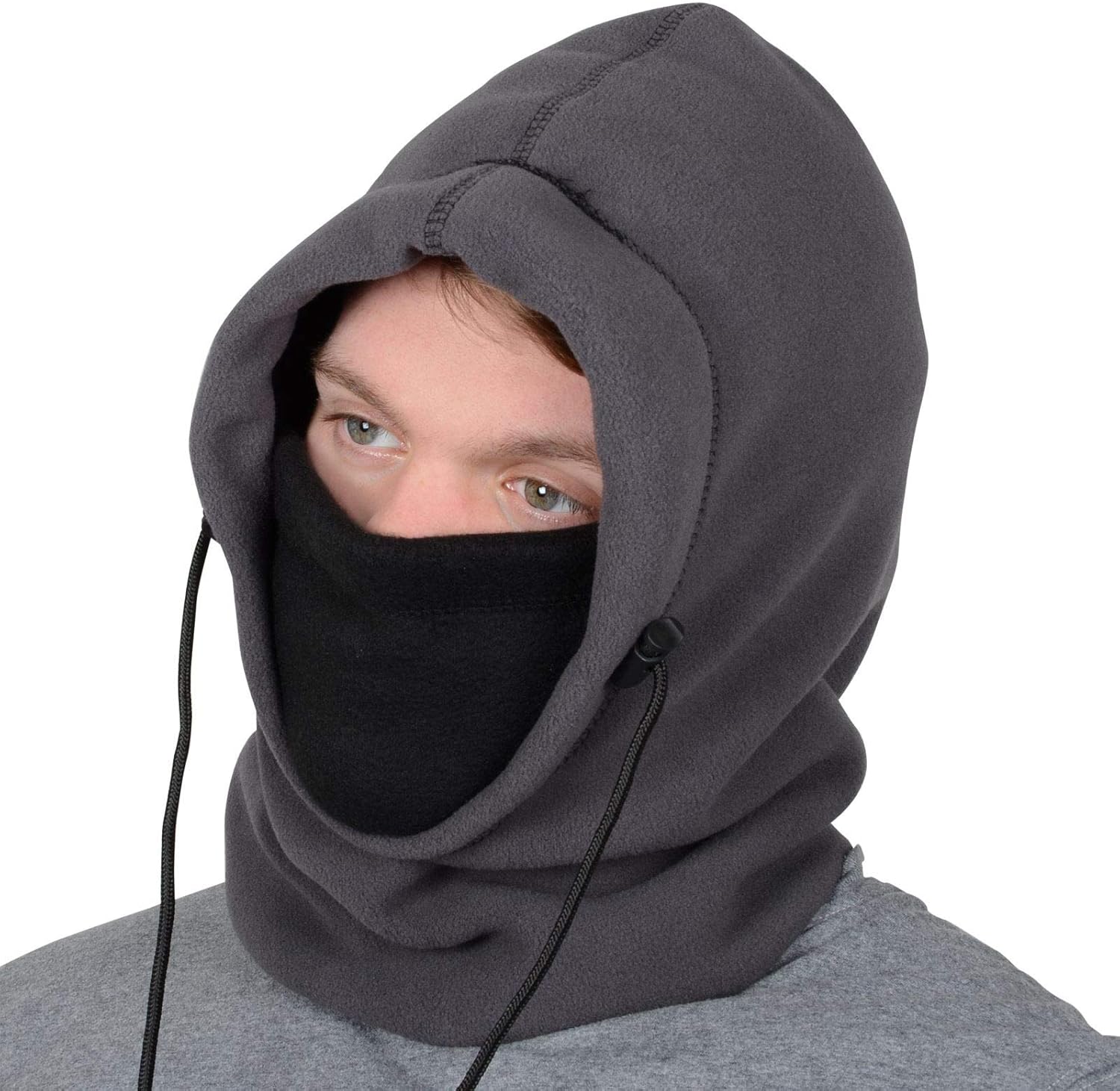 Mens Grey Polar Fleece Hood Snood Balaclava Neck Warmer Ski Hat Scarf