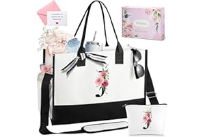 TRSODD Birthday Gifts for Women Mothers Day Gifts for Mom Wife Grandma Daughter Sister Teacher Initial Tote Bag and Makeup Bag