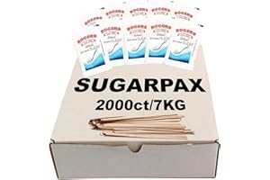 SugarPax - Sugar Sachets 2000ct (7kg) BONUS 200 Wooden Stirrers - Ideal for Servings of Coffee & Tea