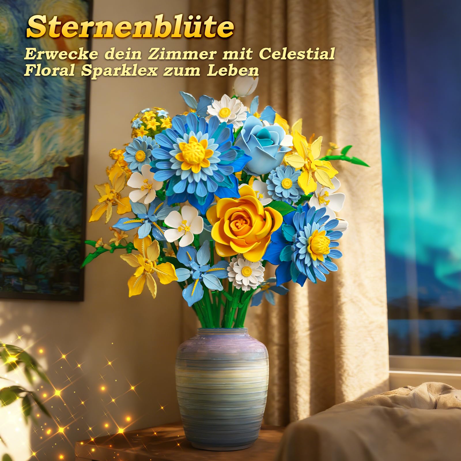 Flowers Building Blumenstrauß-Bauset Sternenblüten, Kompatibel mit LEGO Blumen – Geburtstag & Geschenk für Frauen Männer Kinder Jungen Mädchen Blumenliebhaberinnen 2