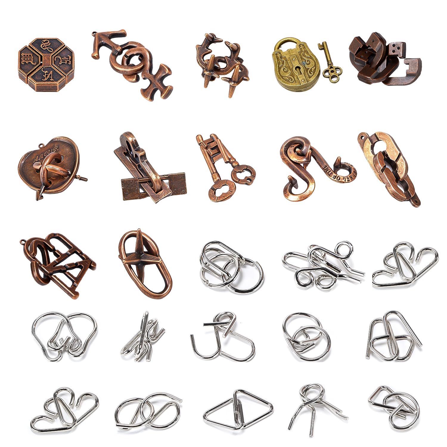 Photo 1 of 24 Pack Brain Teaser Puzzle Set, Wire Puzzles & 3D Metal Challenges with Balance Challenges, IQ Logic Games and Mind Teaser Toys Party Favors for Kids Teens and Adults