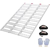 Aluminum Tri-Fold Ramp with Treads, Ramps for Pickup Trucks 76"x50" | 1500 LBS ATV Ramp with Load Straps, Folding Ramps for Motorcycles, Atvs/Utvs, Trailer, Tractor,Lawnmowers, Snow Blower