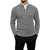 FITMENS Men's Quarter Zip Up Sweaters Lightweight Slim Fit Mock Neck Pullover Casual Long Sleeve Polo