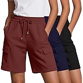 Neer 3 Pack Women's Bermuda Shorts Cargo Elastic Drawstring Knee Length Shorts Casual Loose Yoga SweatShorts with 4 Pockets