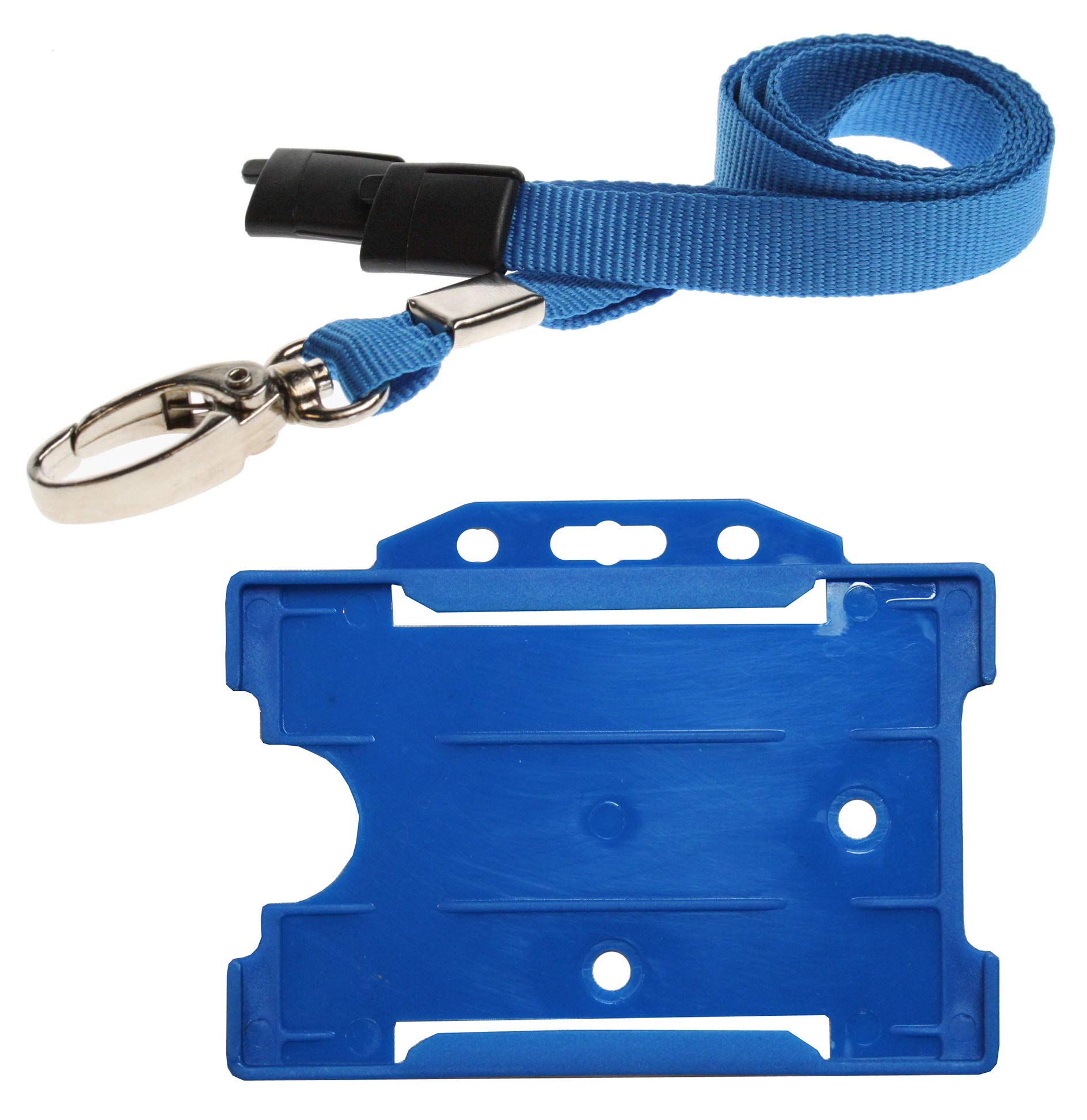 PCL Media ltd 10 Blue Lanyard with Card Holders and 10 Neck Strap Safety Breakaway Lanyard (Blue Metal Clip)