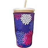 Koverz Iced Coffee Sleeve, Insulated Neoprene Cup Sleeve, Fits a 32 Oz. Coffee Cup, Washable and Reusable, Iced Coffee Accessories, Large Midnight Mums