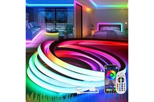 KSIBNW 50ft LED Neon Light Strip RGB Dimmbar with App Remote Control,Waterproof IP 65,Music Sync,Multicolor AC 110-120V Flexible LED Rope Light for Home/Garden/Building Decoration,15Meter