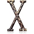 5.5 Inch House Numbers & Letters, Highly Visible Cast Iron Metal Home Address Number for Street Office Mailbox, Antique Brass (Letter X)