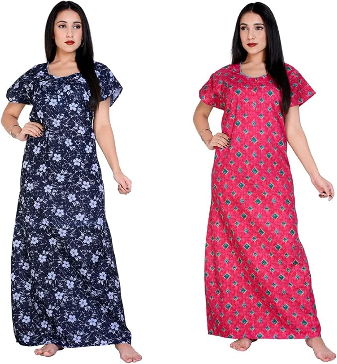 Apratim Indian Women Cotton Night Gown Bikni Cover Comfy Evening Holiday Night Gown House Dress 
