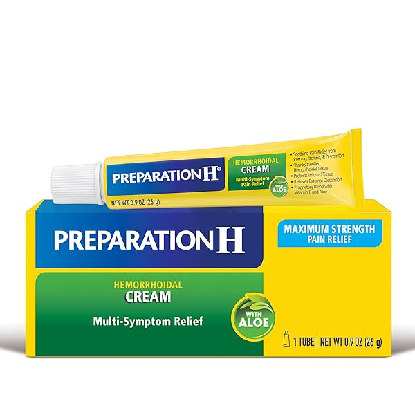 PREPARATION H HEMORRHOID SYMPTOM TREATMENT CREAM (0.9 OUNCE TUBE), MAXIMUM STRENGTH MULTI-SYMPTOM PAIN RELIEF WITH ALOE