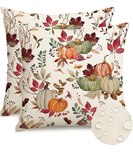 Housses De Coussin D'automne - Lot De 2 - 45,7x45,7 Cm - Motif Feuille D'érable Et Citrouille - Lin Lavable