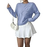 Verdusa Women's Spring 3D Flower Appliques Crewneck Sweaters Long Sleeve Drop Shoulder Pullovers Knit Going Out Tops