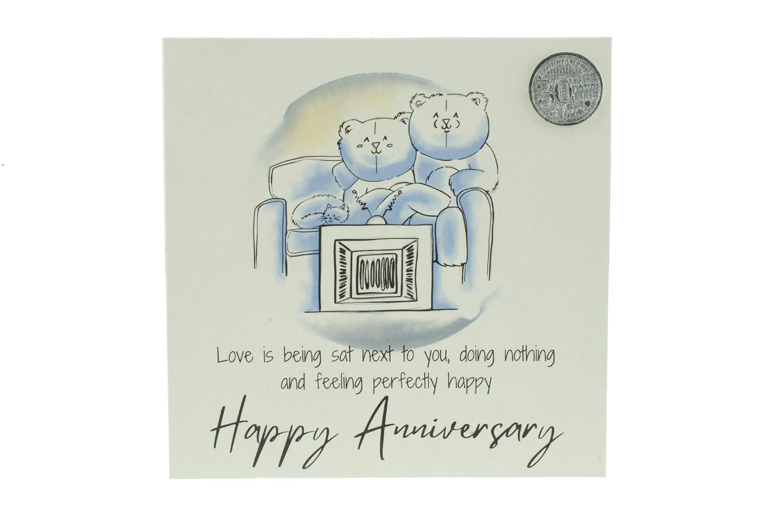 Cute 30th Anniversary Card, Relaxed Bears – Free Metal 30th Anniversary Love Token Gift (gc-annitv30)